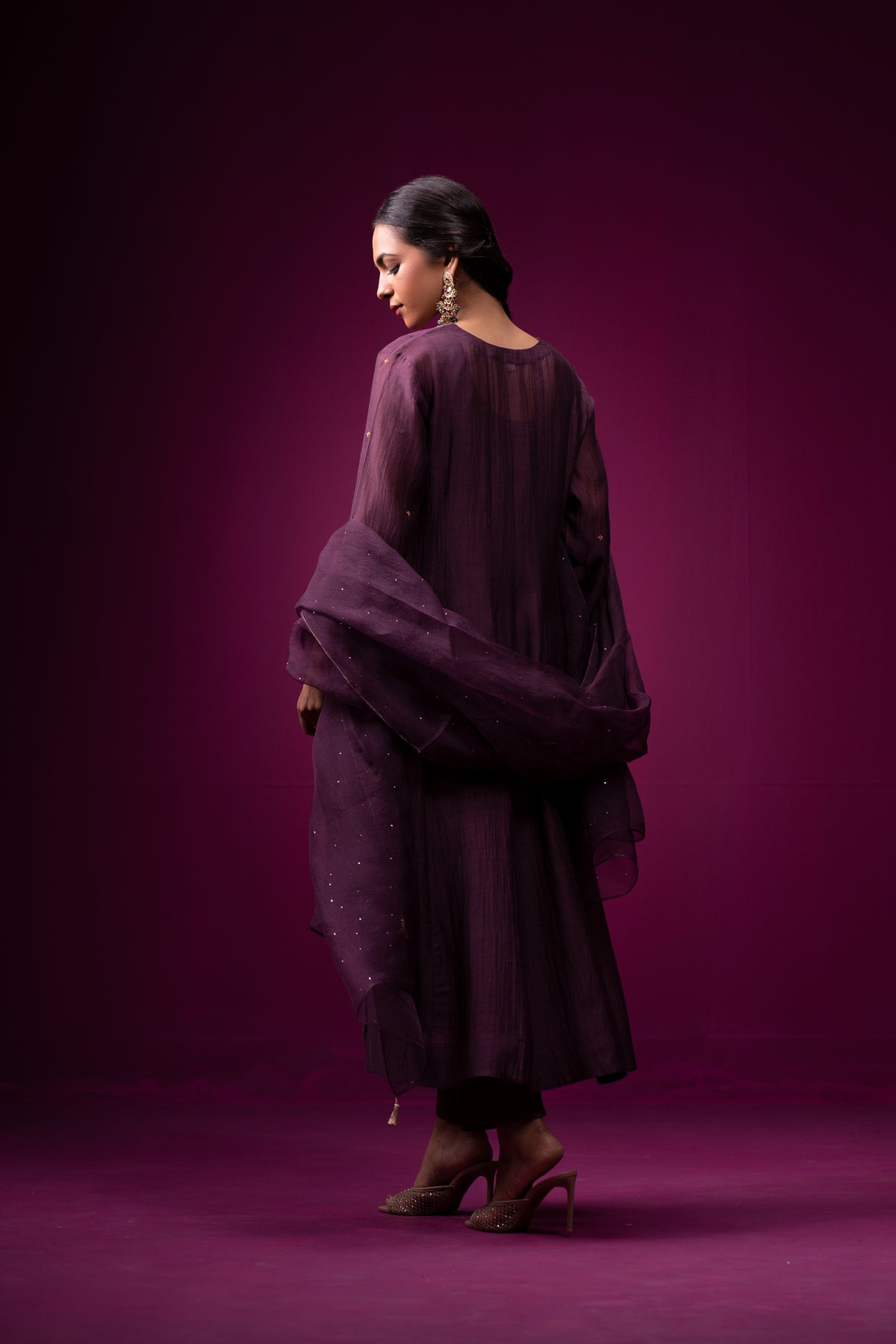 Deep Plum Embroidered Angrakha Raas Kurta Set