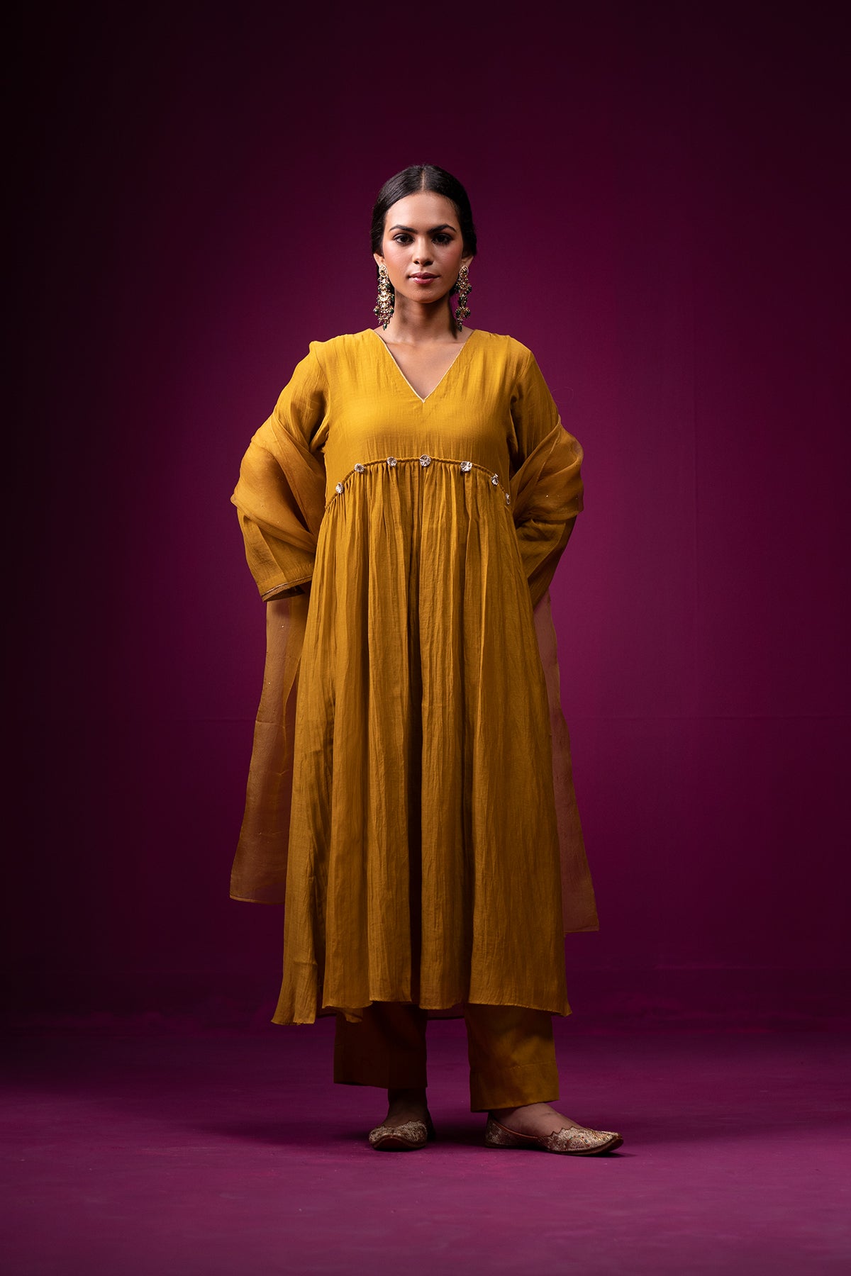 Mustard Gota Yoke Raas Kurta Set