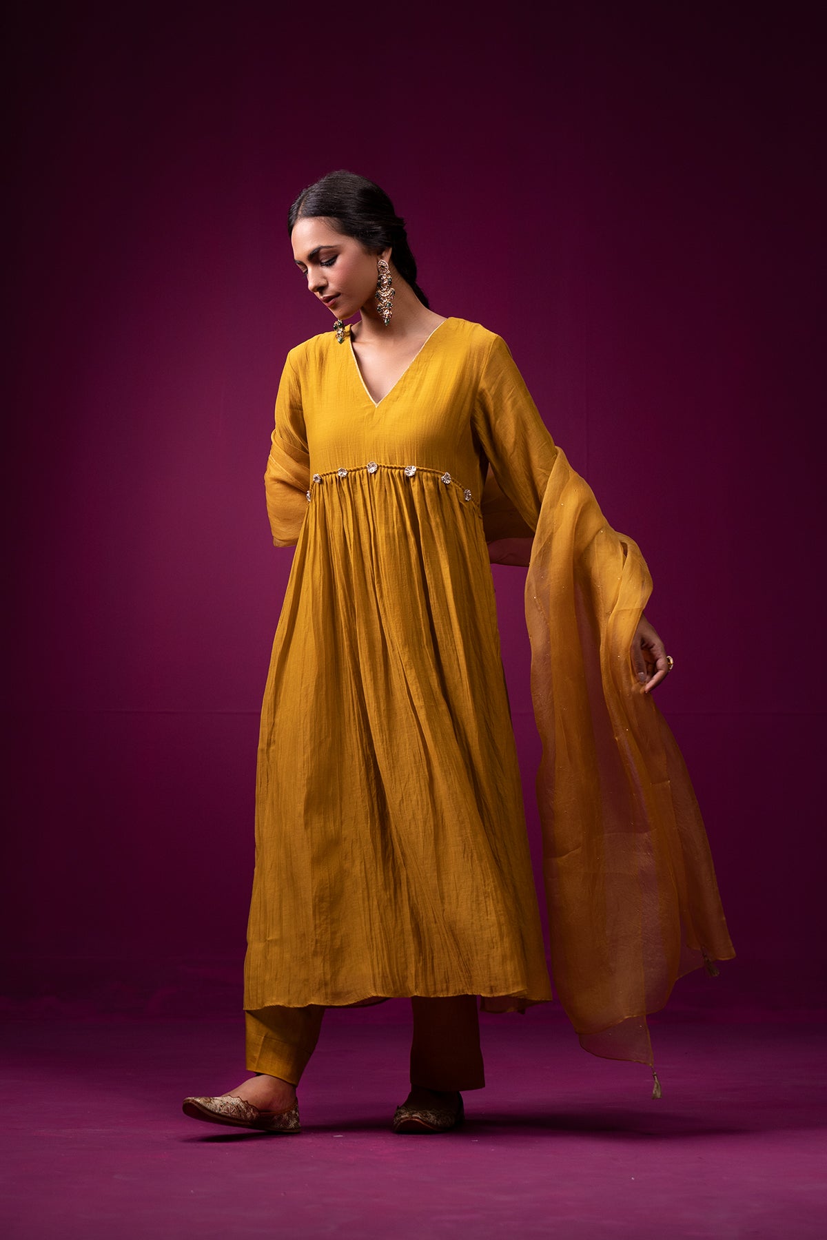Mustard Gota Yoke Raas Kurta Set