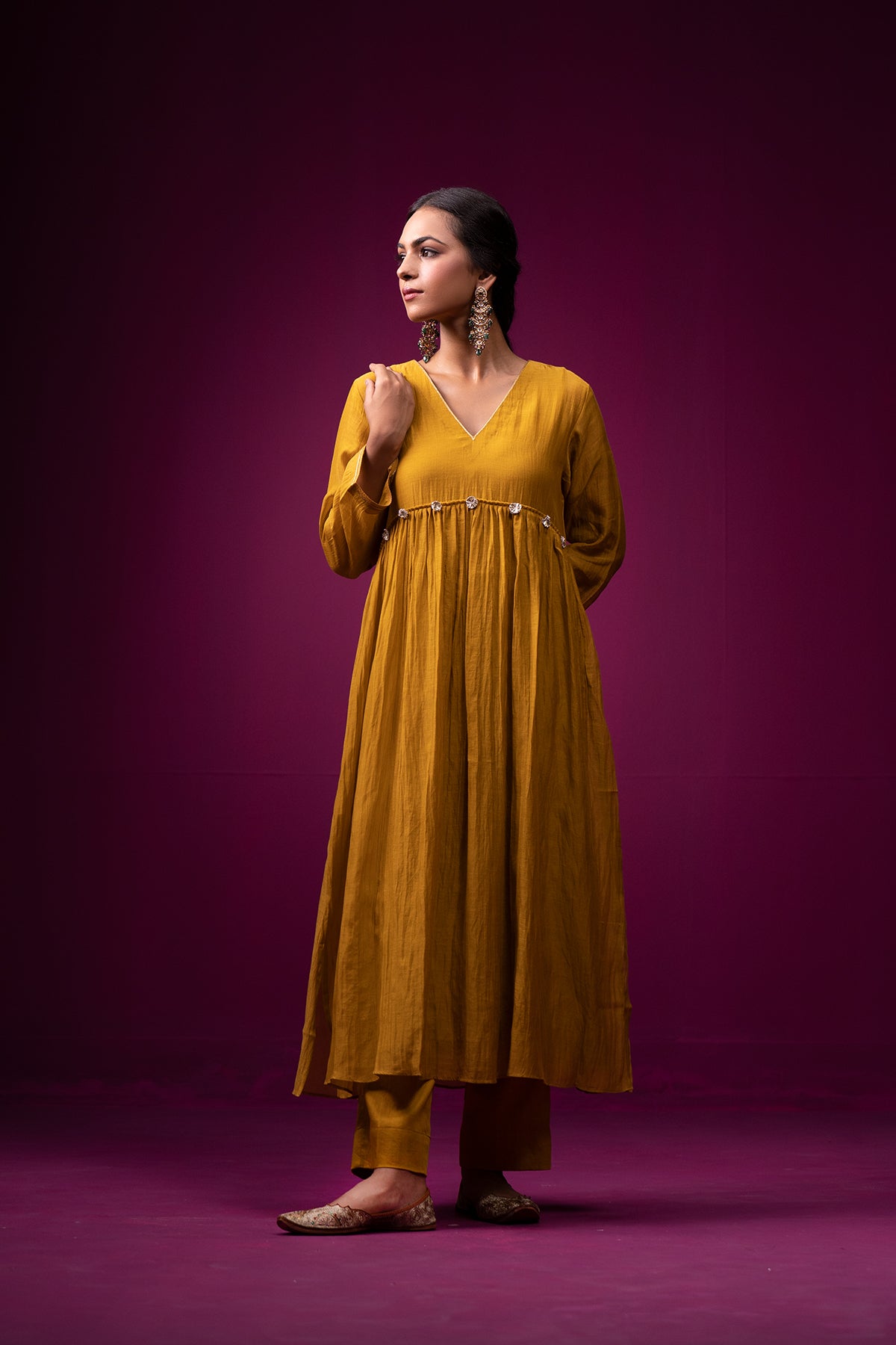 Mustard Gota Yoke Raas Kurta Set