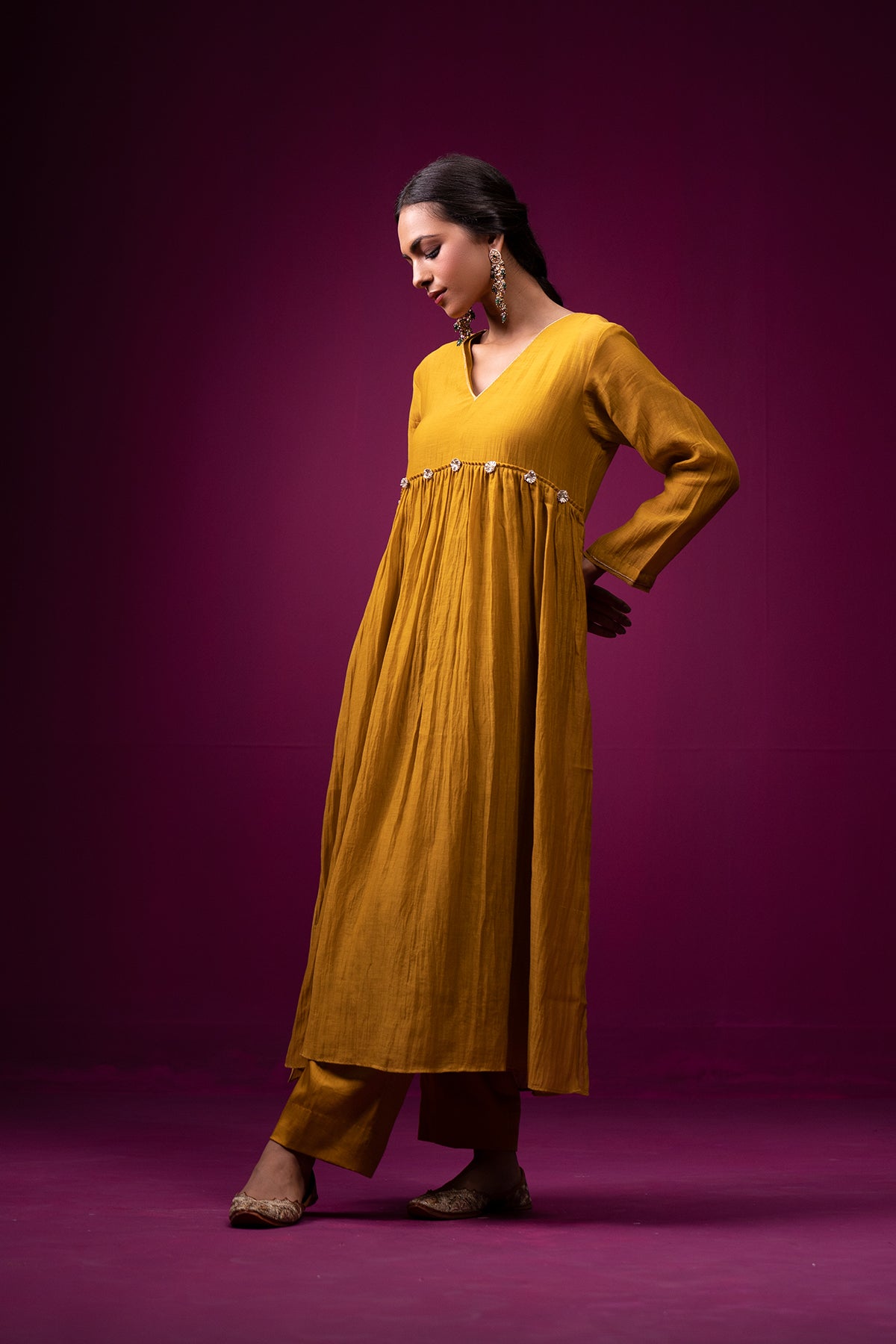 Mustard Gota Yoke Raas Kurta Set