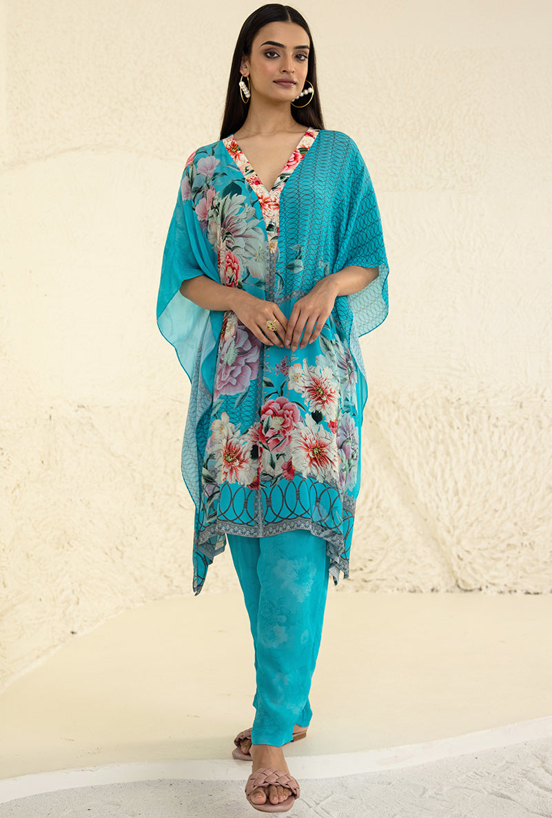 Turquoise Camila V Neck Kaftan Set