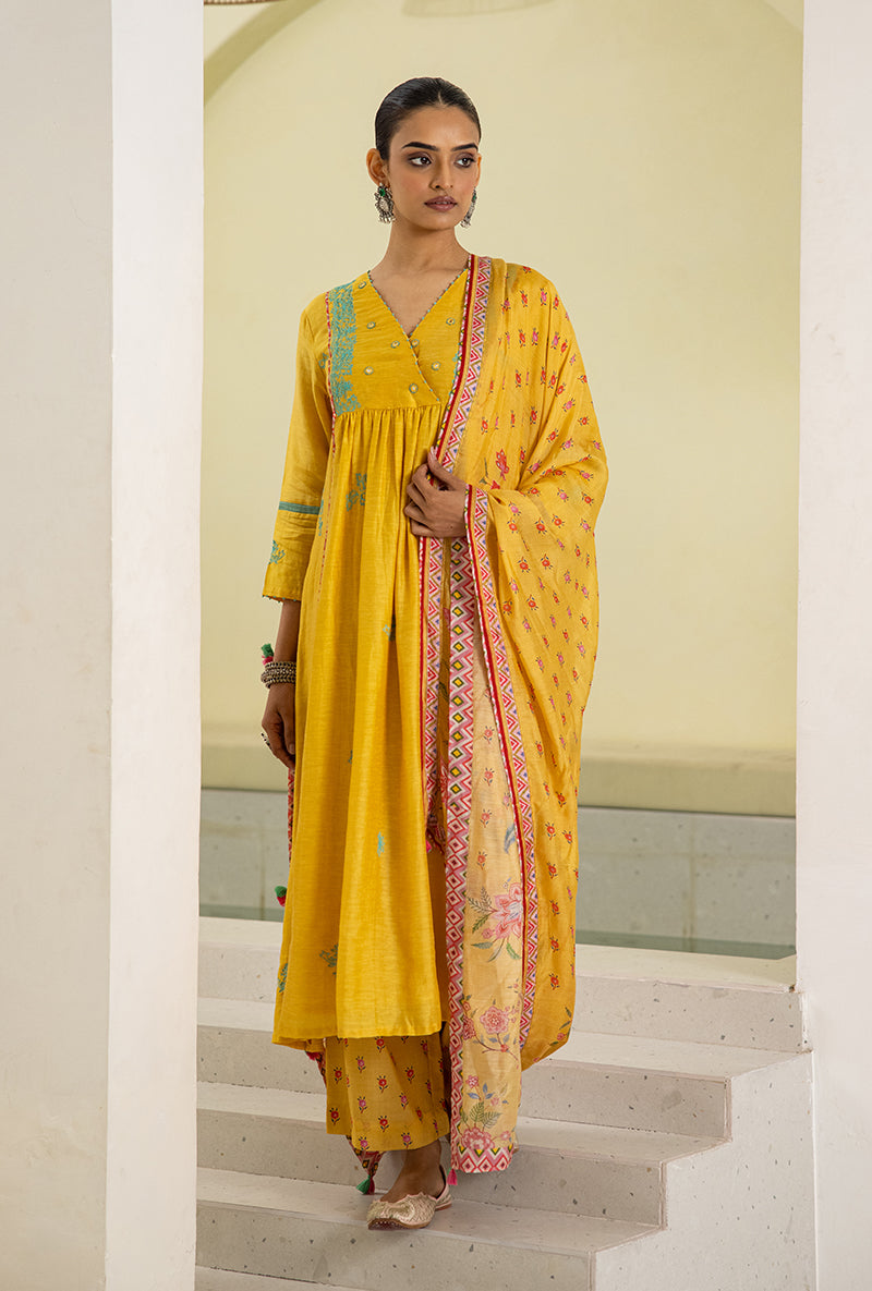 Yellow Overlap Yoke Reyah Kurta Set