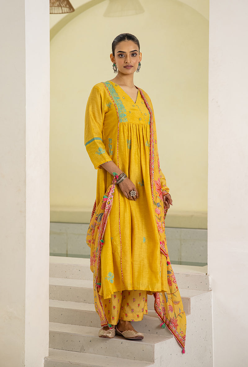 Yellow Overlap Yoke Reyah Kurta Set