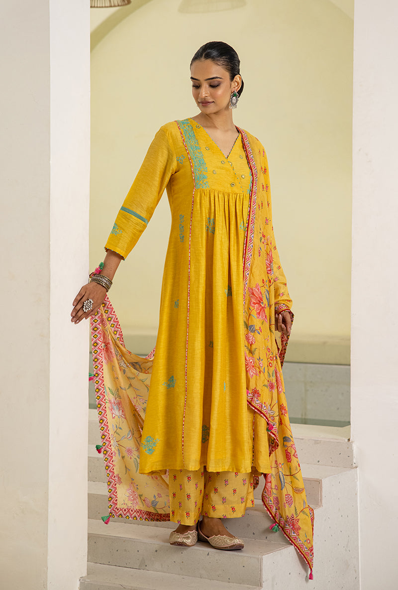 Yellow Overlap Yoke Reyah Kurta Set