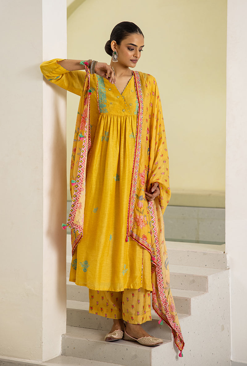 Yellow Overlap Yoke Reyah Kurta Set