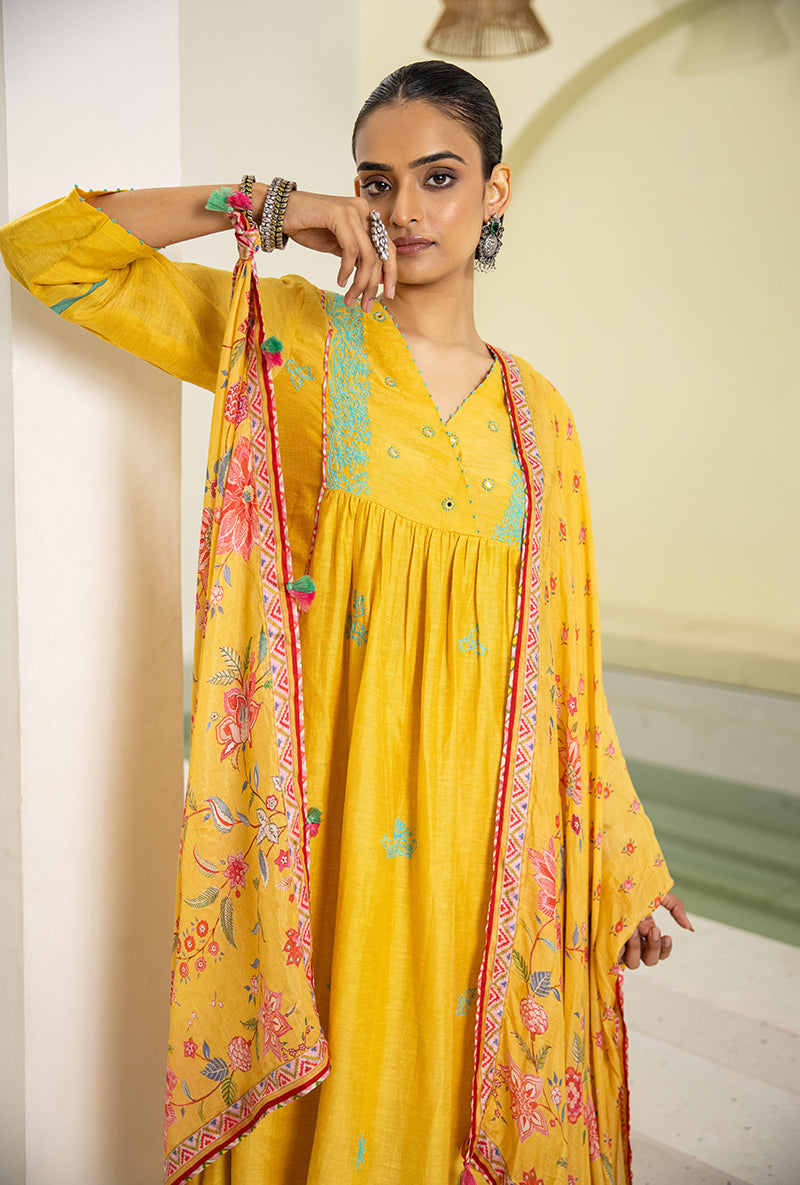 Yellow Overlap Yoke Reyah Kurta Set
