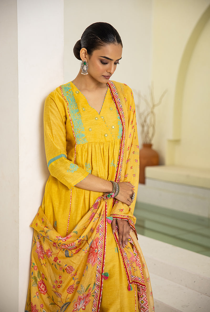 Yellow Overlap Yoke Reyah Kurta Set