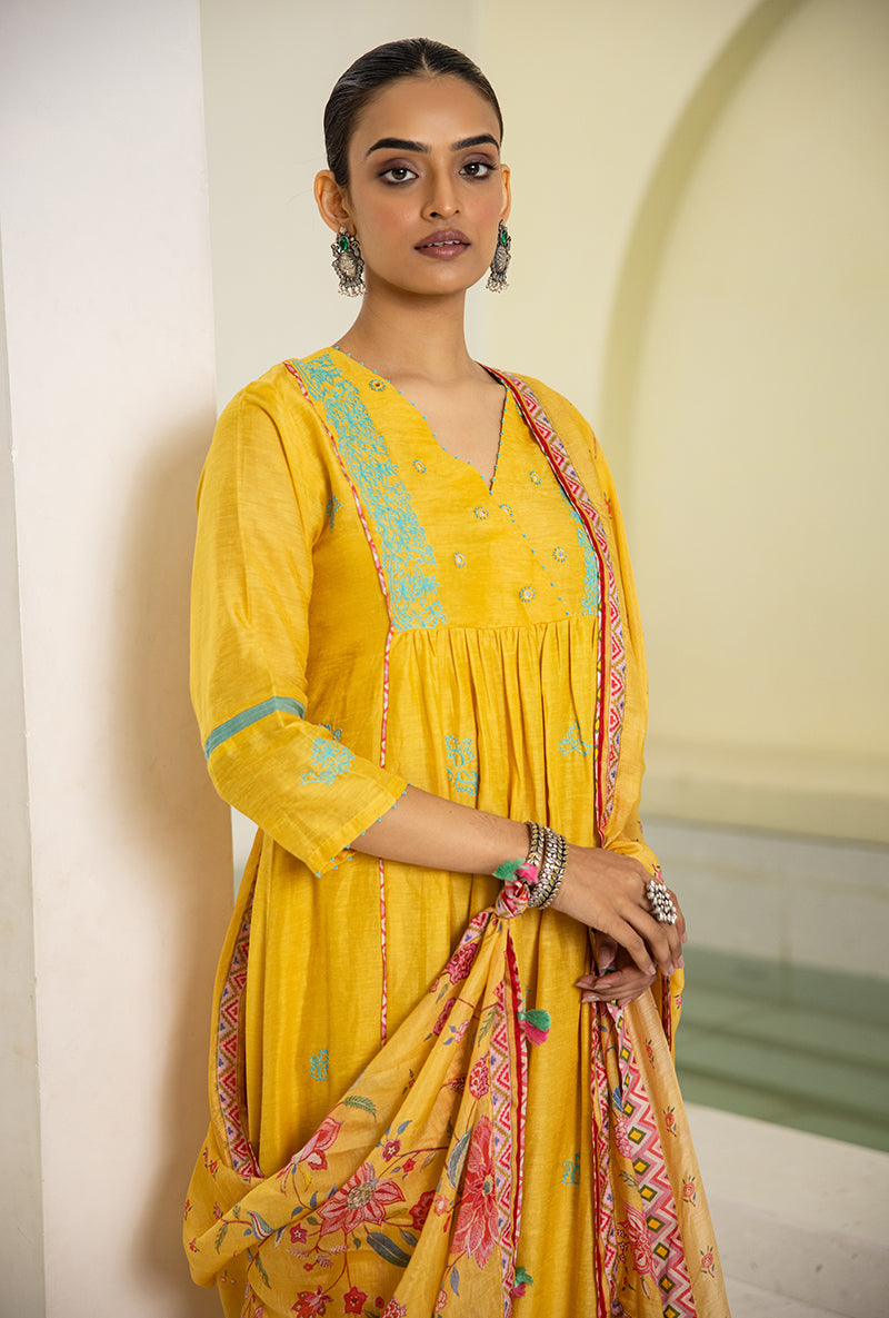 Yellow Overlap Yoke Reyah Kurta Set