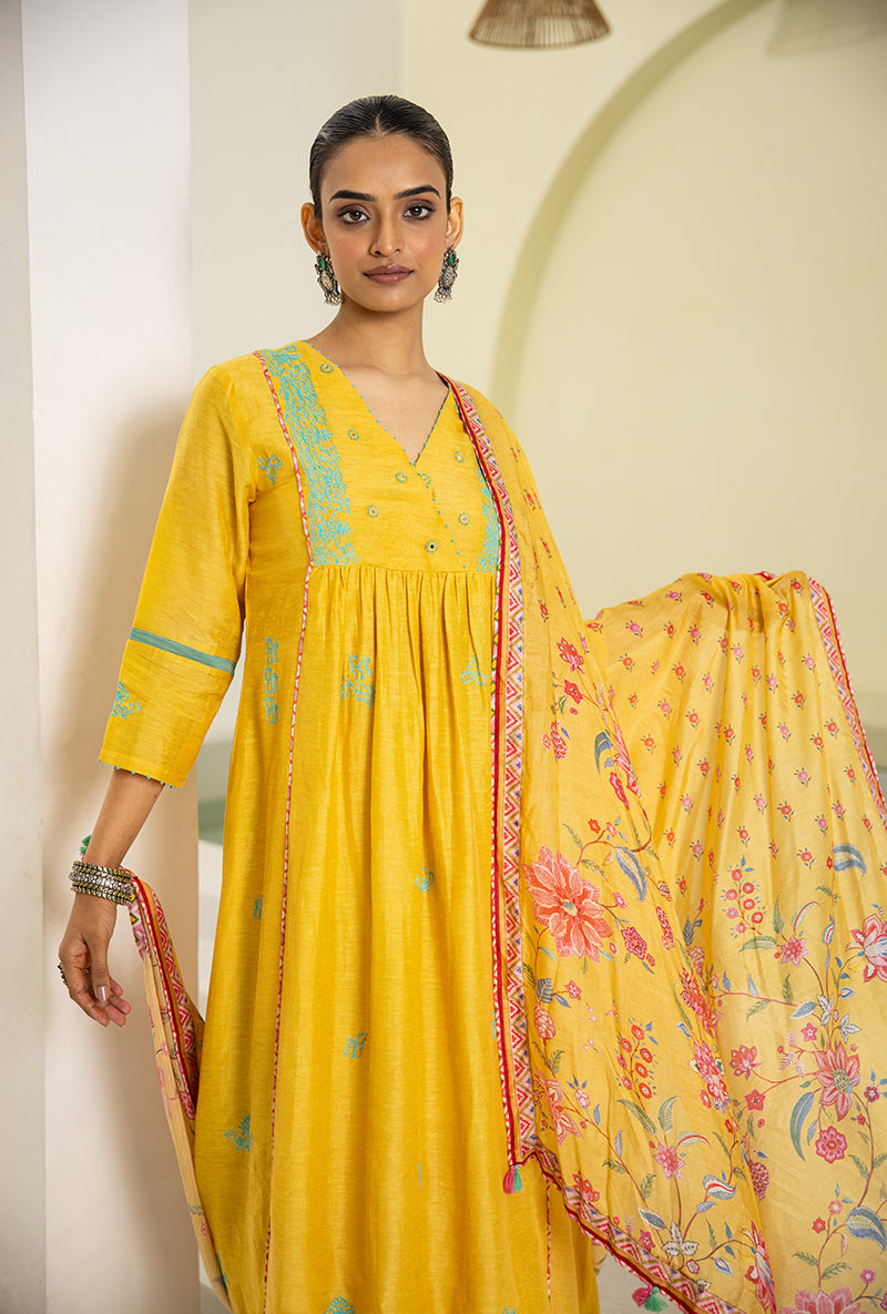 Yellow Overlap Yoke Reyah Kurta Set