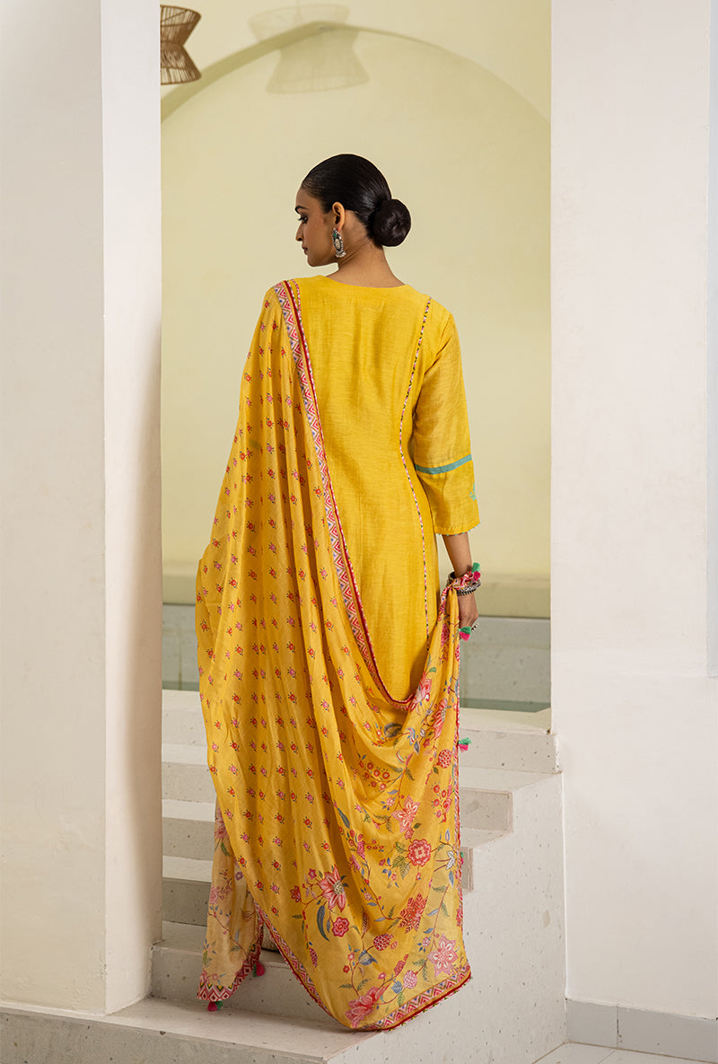 Yellow Overlap Yoke Reyah Kurta Set