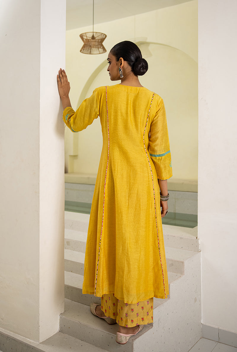 Yellow Overlap Yoke Reyah Kurta Set