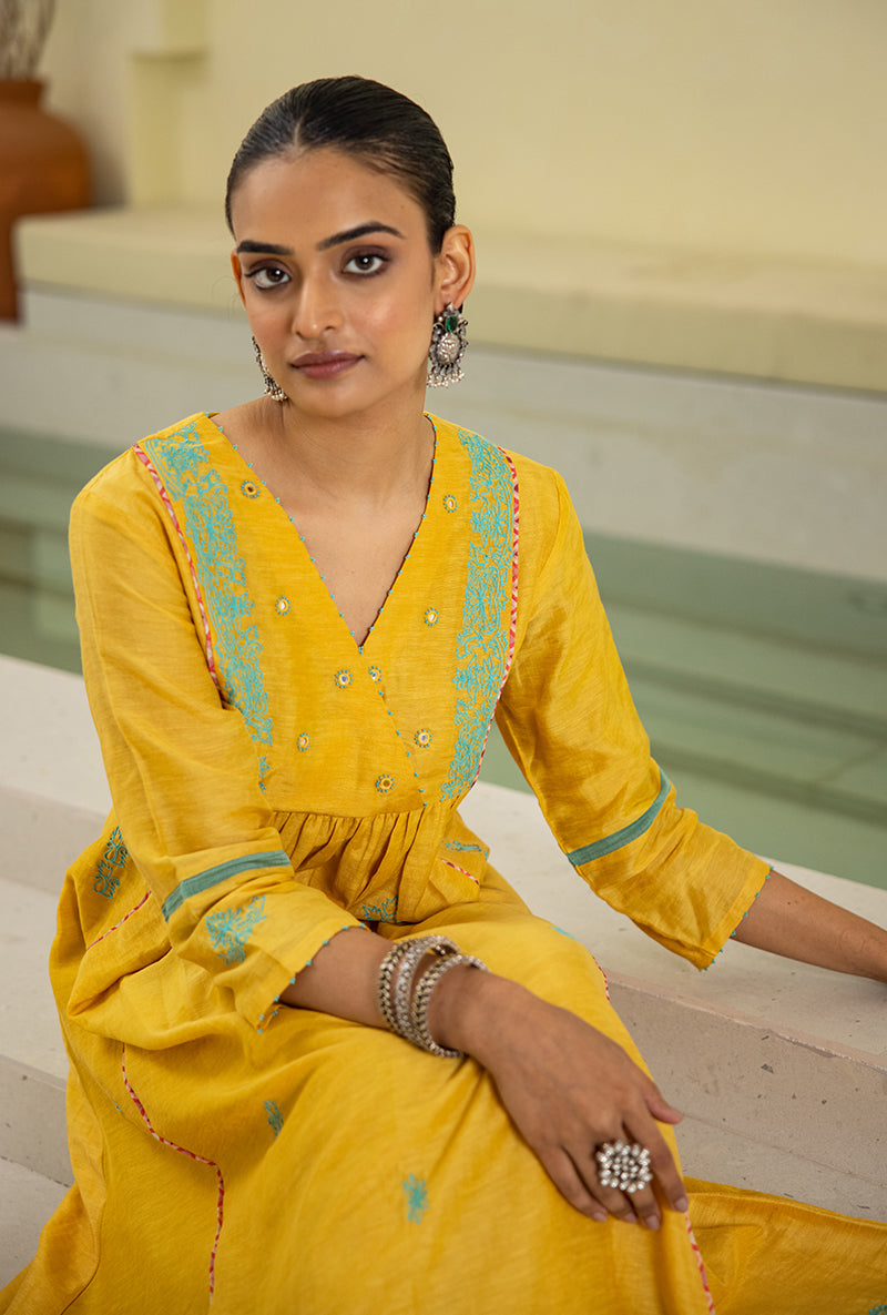 Yellow Overlap Yoke Reyah Kurta Set