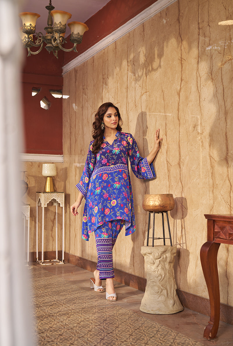 Blue All Over Print Roza Co-ord Set