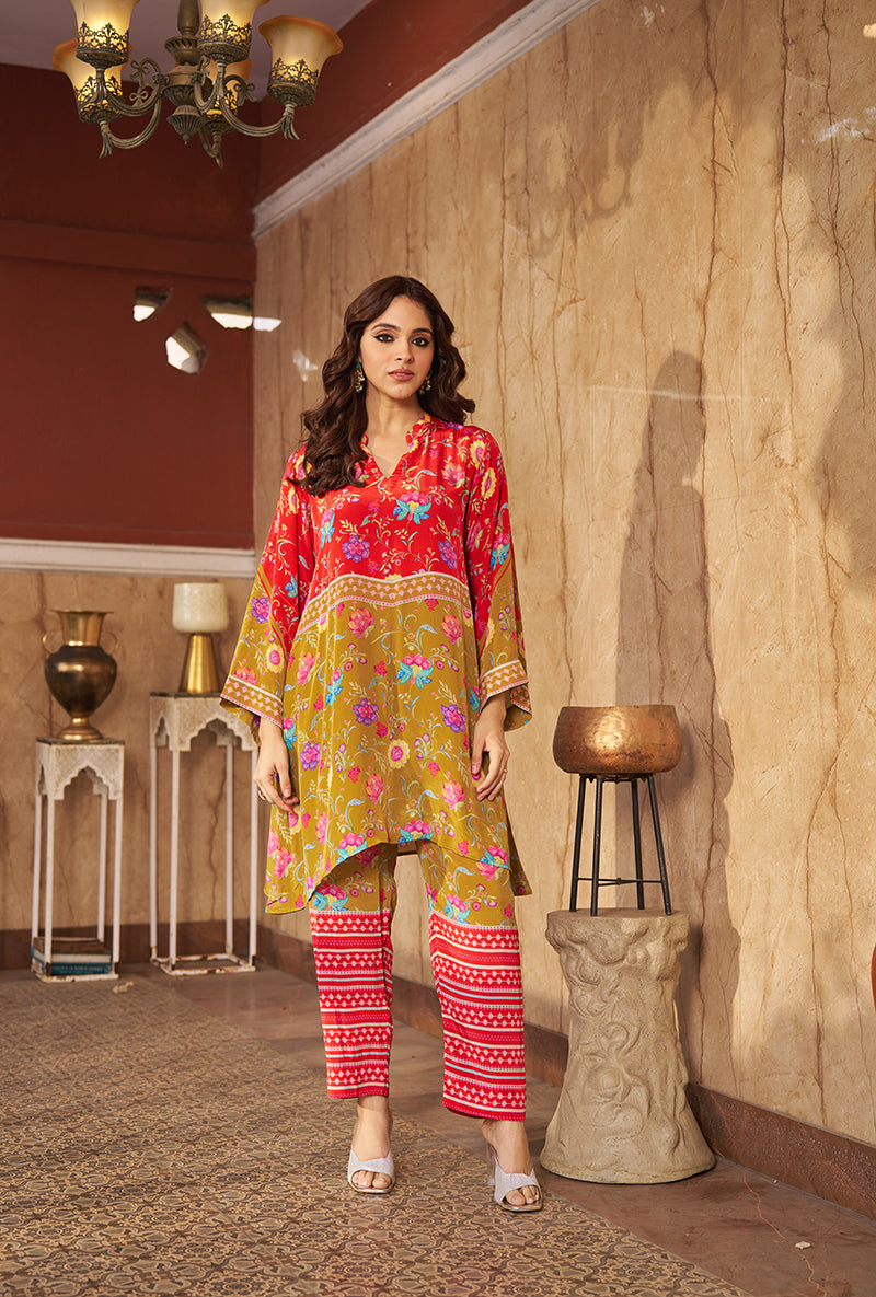 Olive All Over Print Roza Co-ord Set