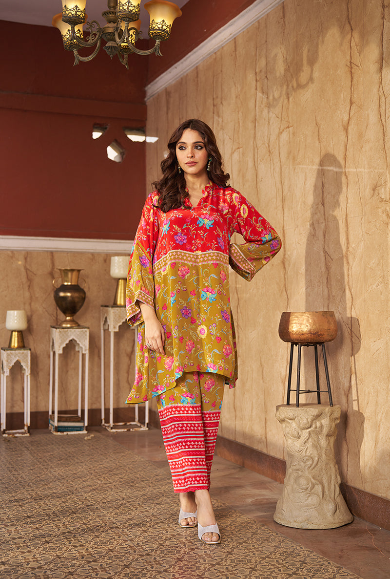 Olive All Over Print Roza Co-ord Set