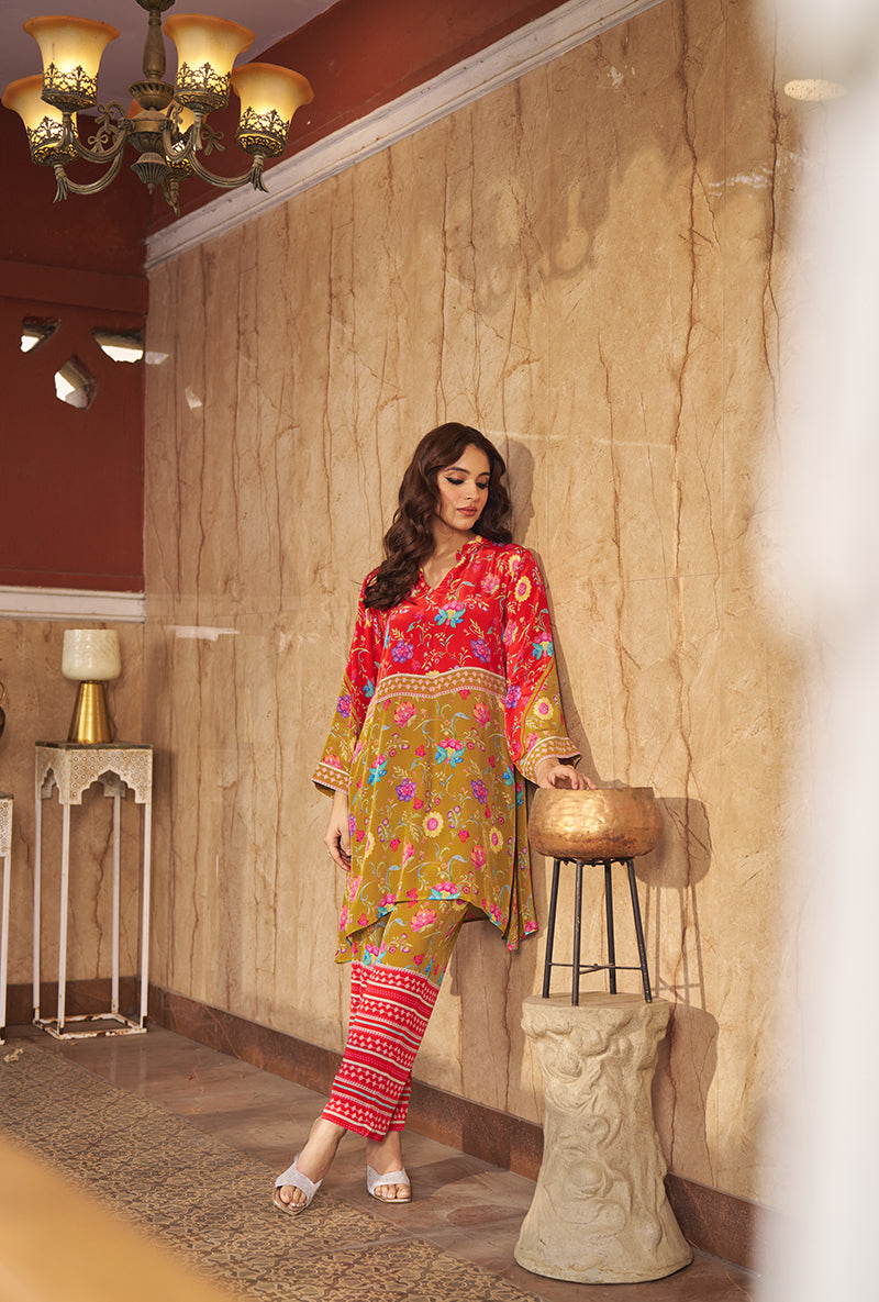 Olive All Over Print Roza Co-ord Set