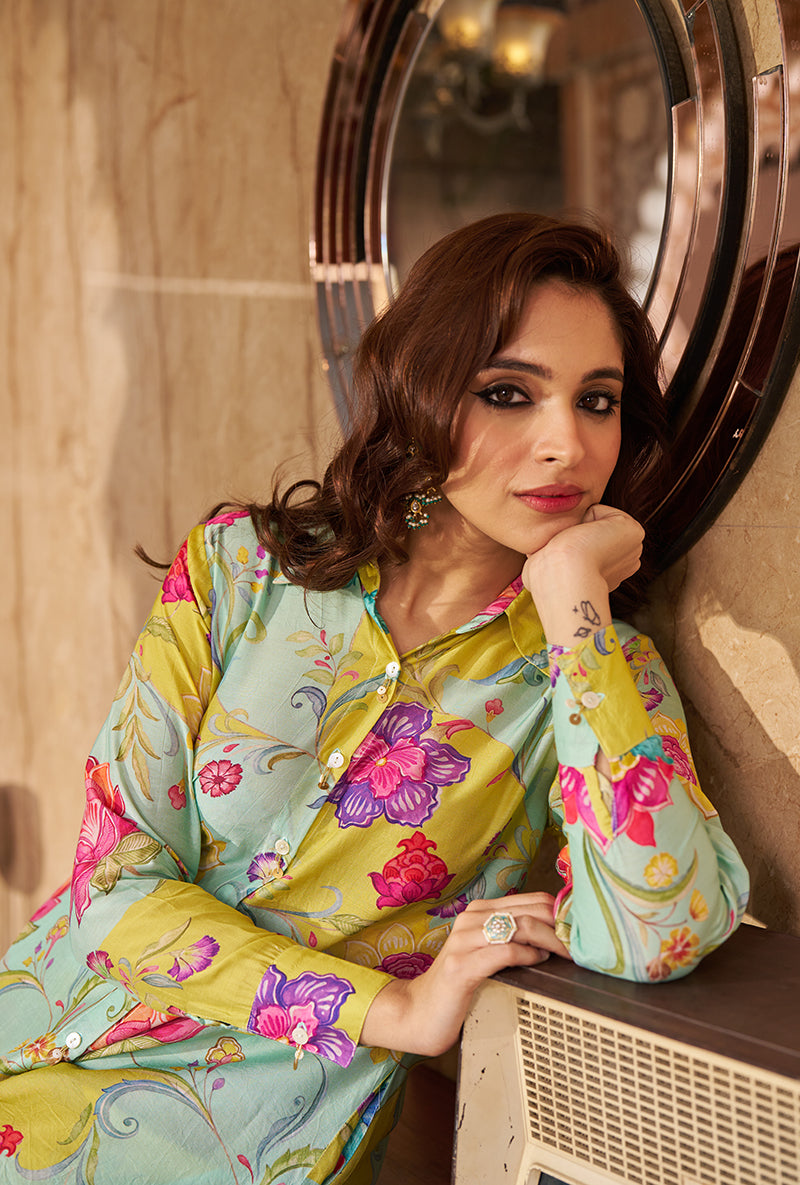 Aqua All Over Print Roza Co-ord Set