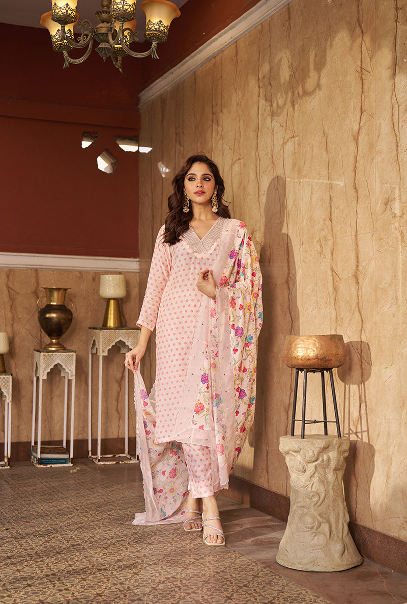 Ivory Embroidred Neck Roza Kurta Set