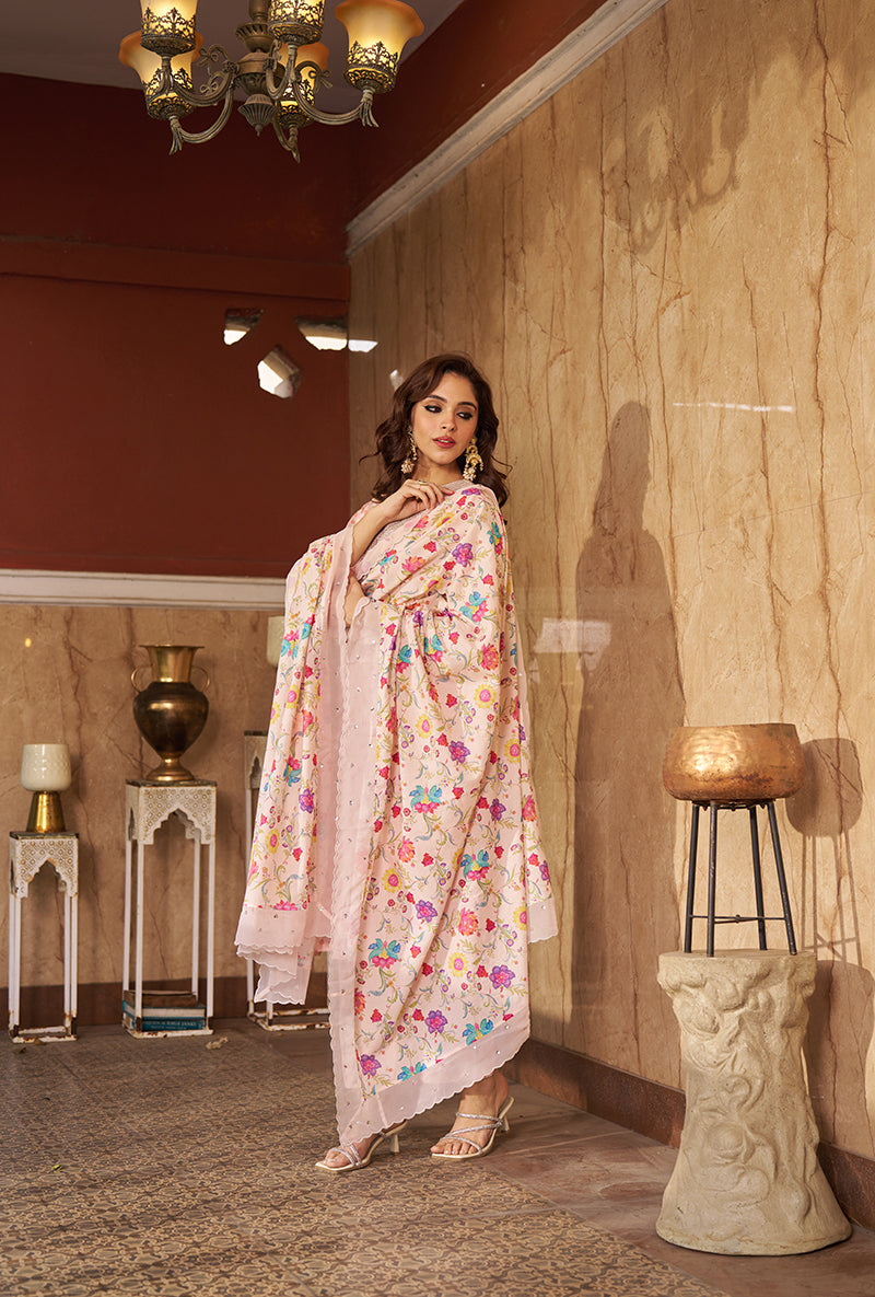 Ivory Embroidred Neck Roza Kurta Set