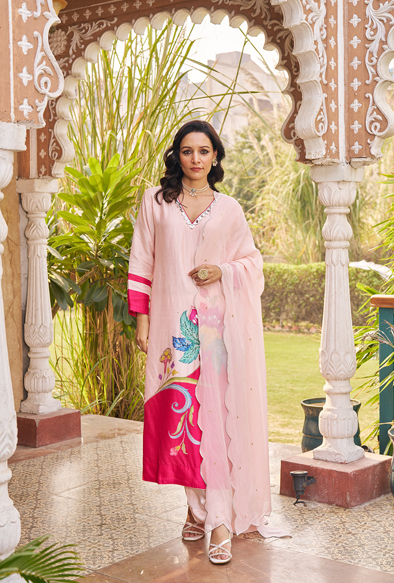 Pink Printed Nayaab Roza Kurta Set