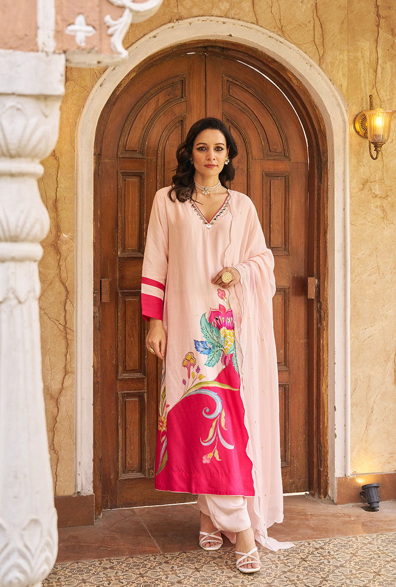 Pink Printed Nayaab Roza Kurta Set