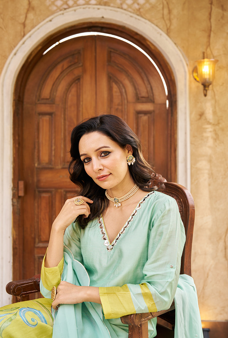 Aqua Printed Nayaab Roza Kurta Set