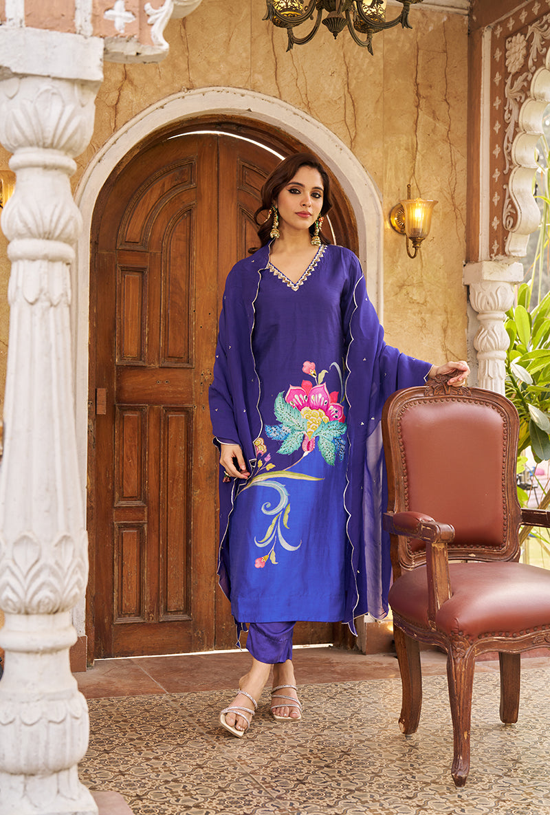 Blue Printed Nayaab Roza Kurta Set