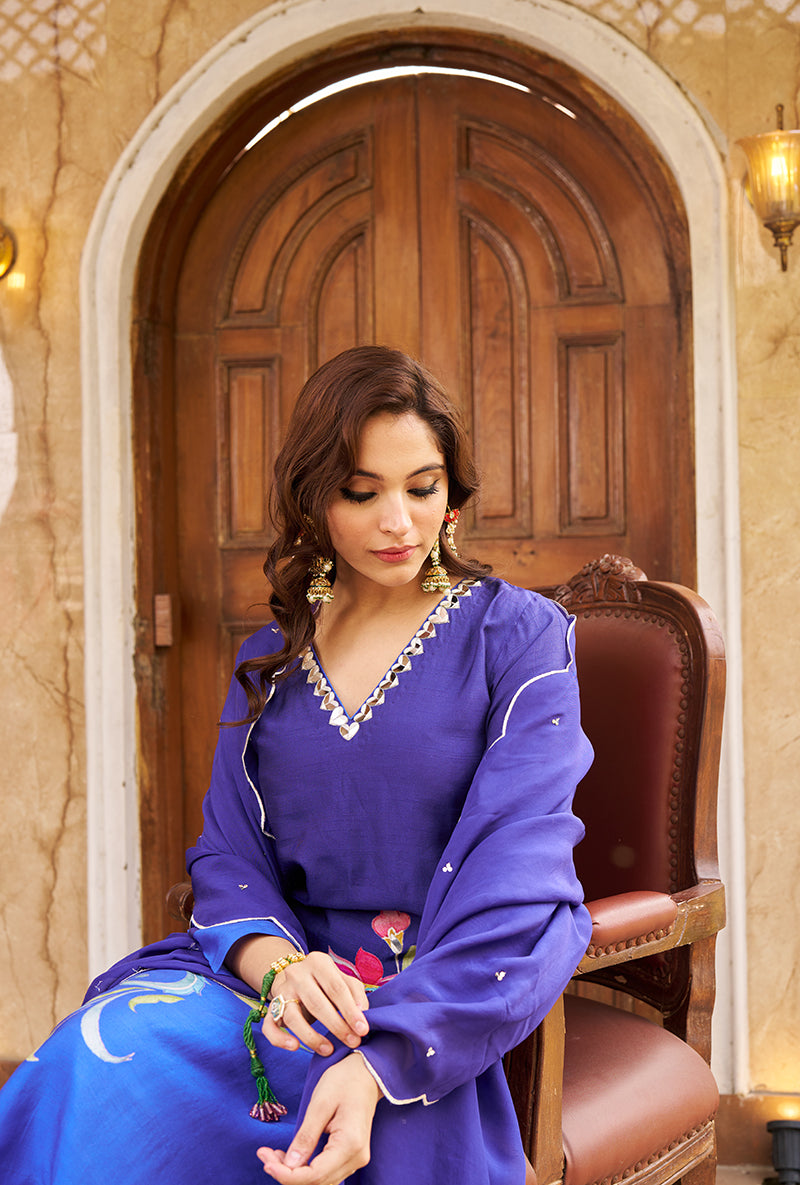 Blue Printed Nayaab Roza Kurta Set