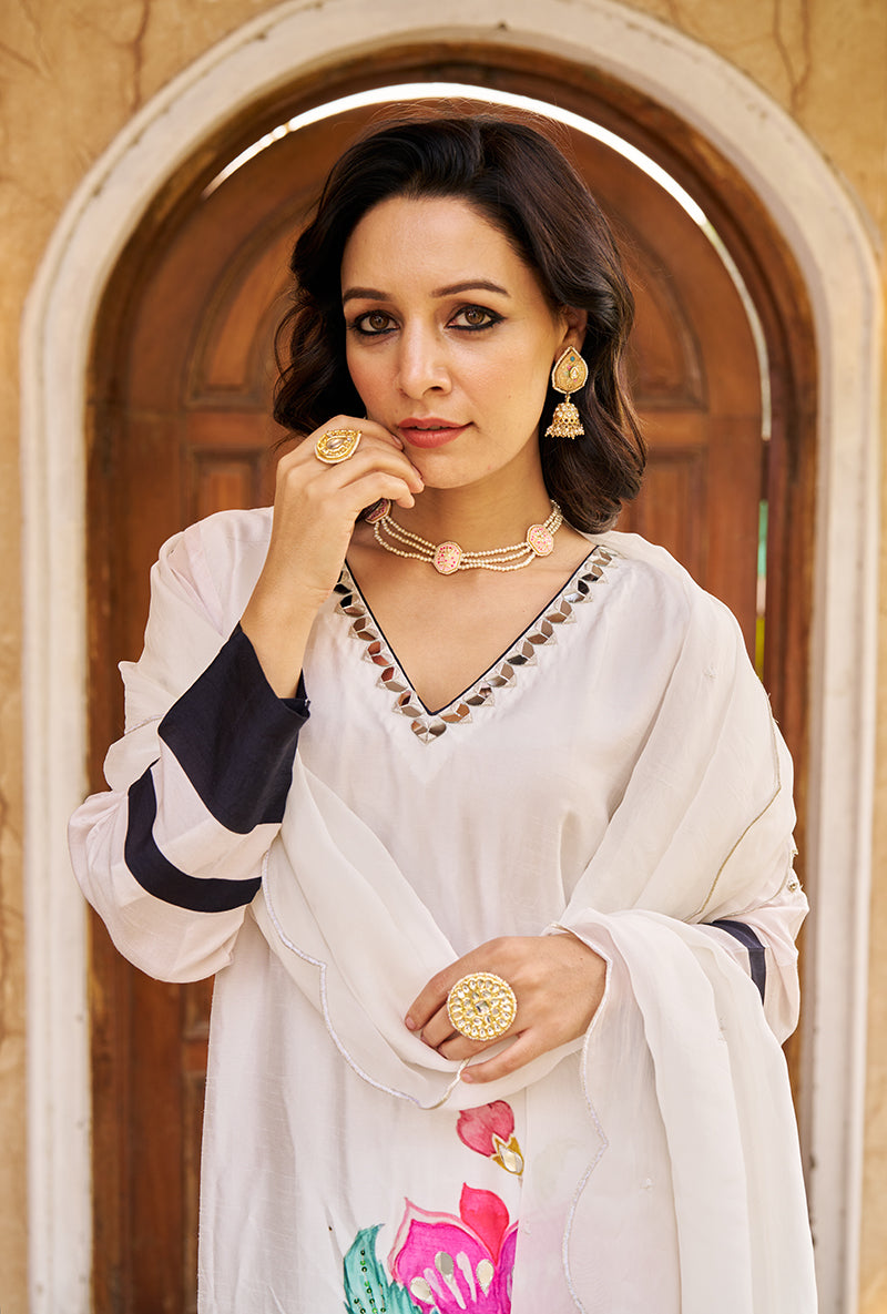 Black and White Printed Nayaab Roza Kurta Set