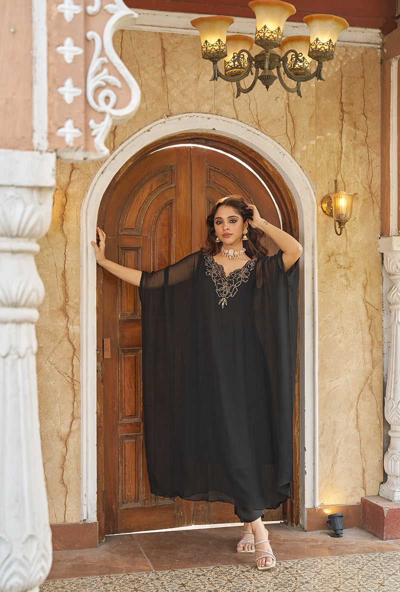 Black Zardozi Hand Work Roza Kaftaan Set