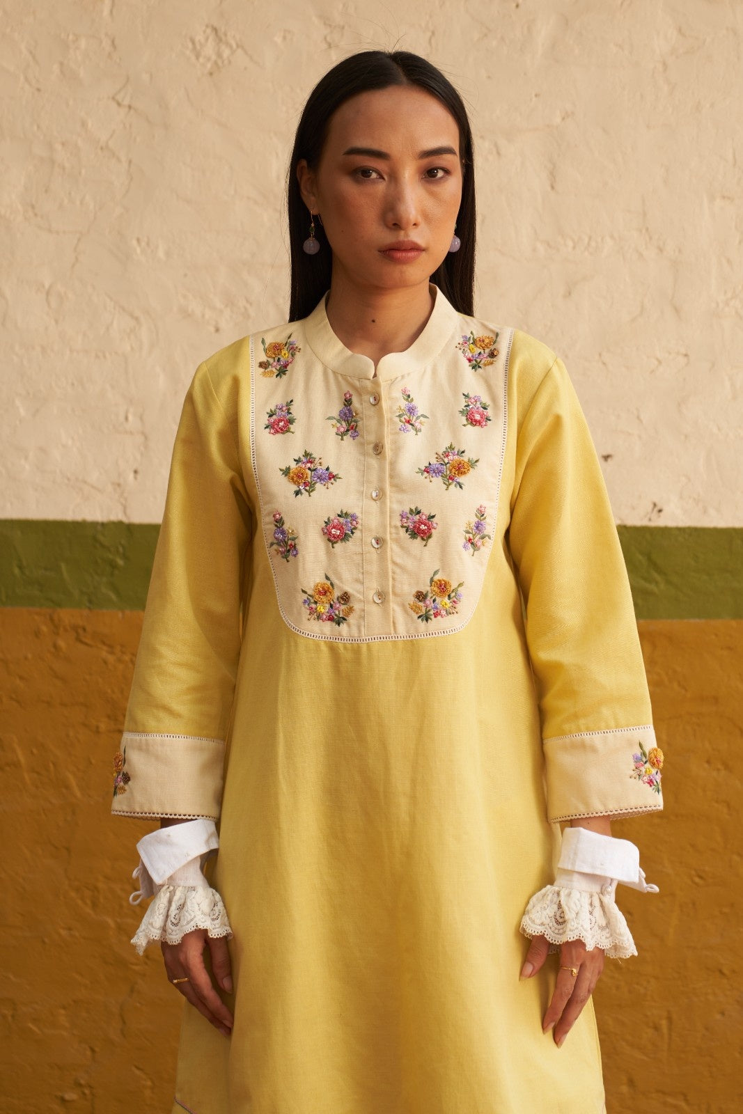 Yellow Resham Embroidered Marigold Maple Kurta Set