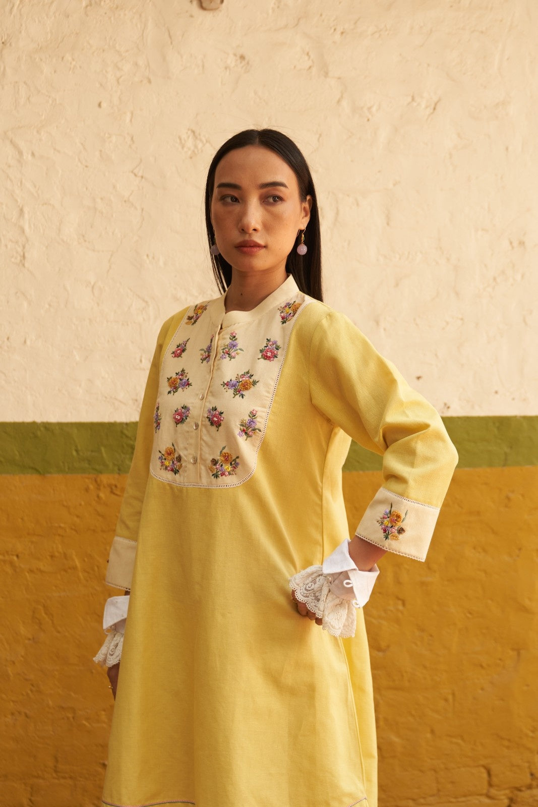 Yellow Resham Embroidered Marigold Maple Kurta Set