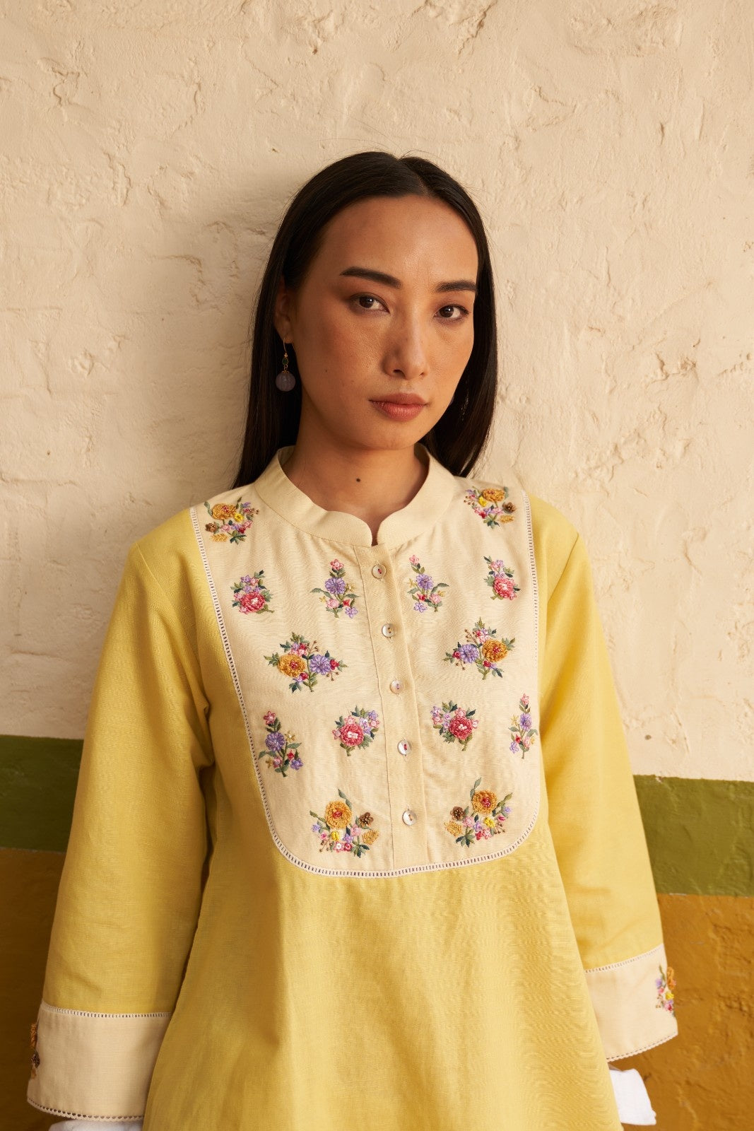 Yellow Resham Embroidered Marigold Maple Kurta Set