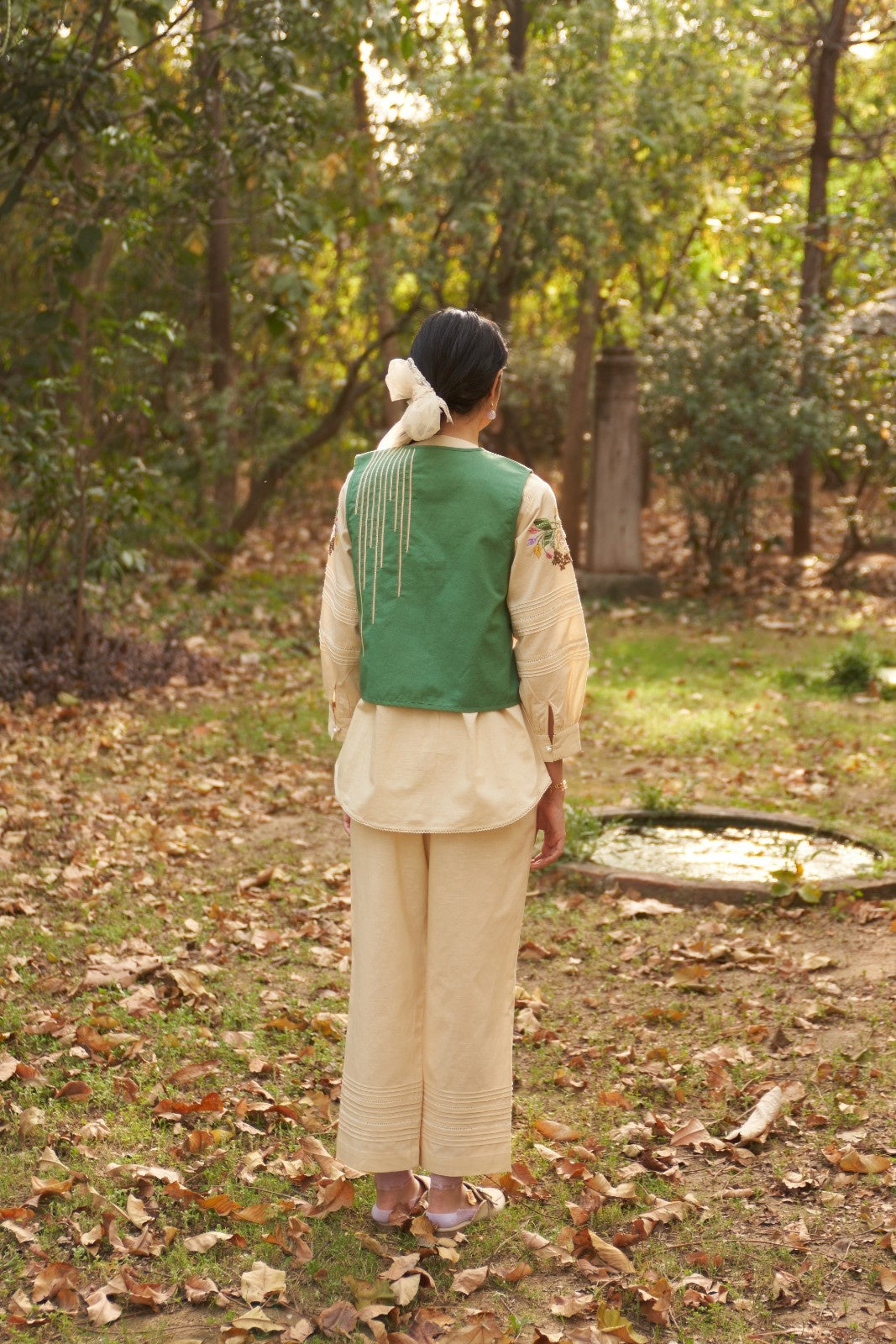 Beige White Gardenia Maple Embroidered Jacket