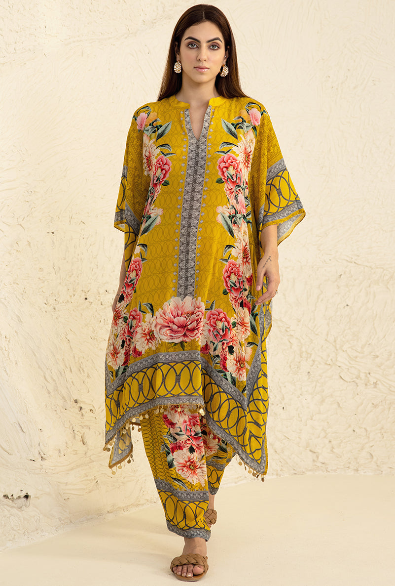 Yellow Camila Coin Kaftan Set