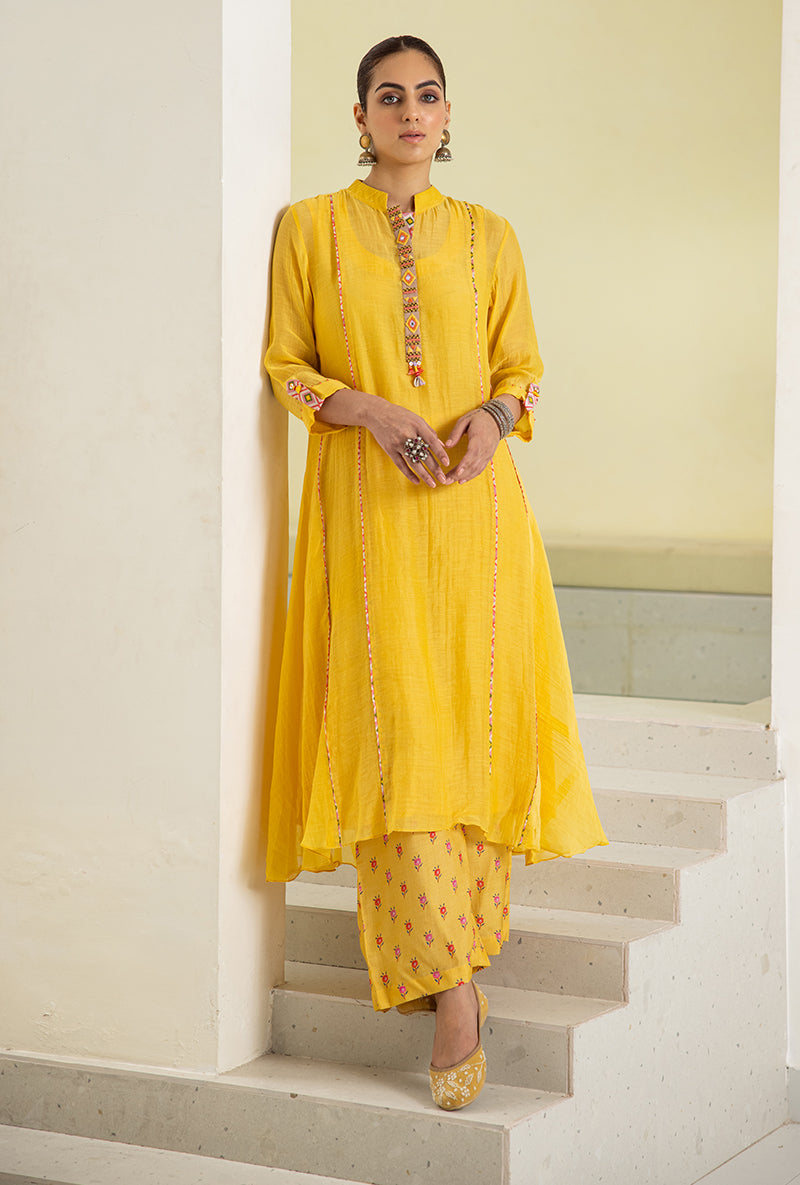 Yellow Collar A-line Reyah Kurta Set