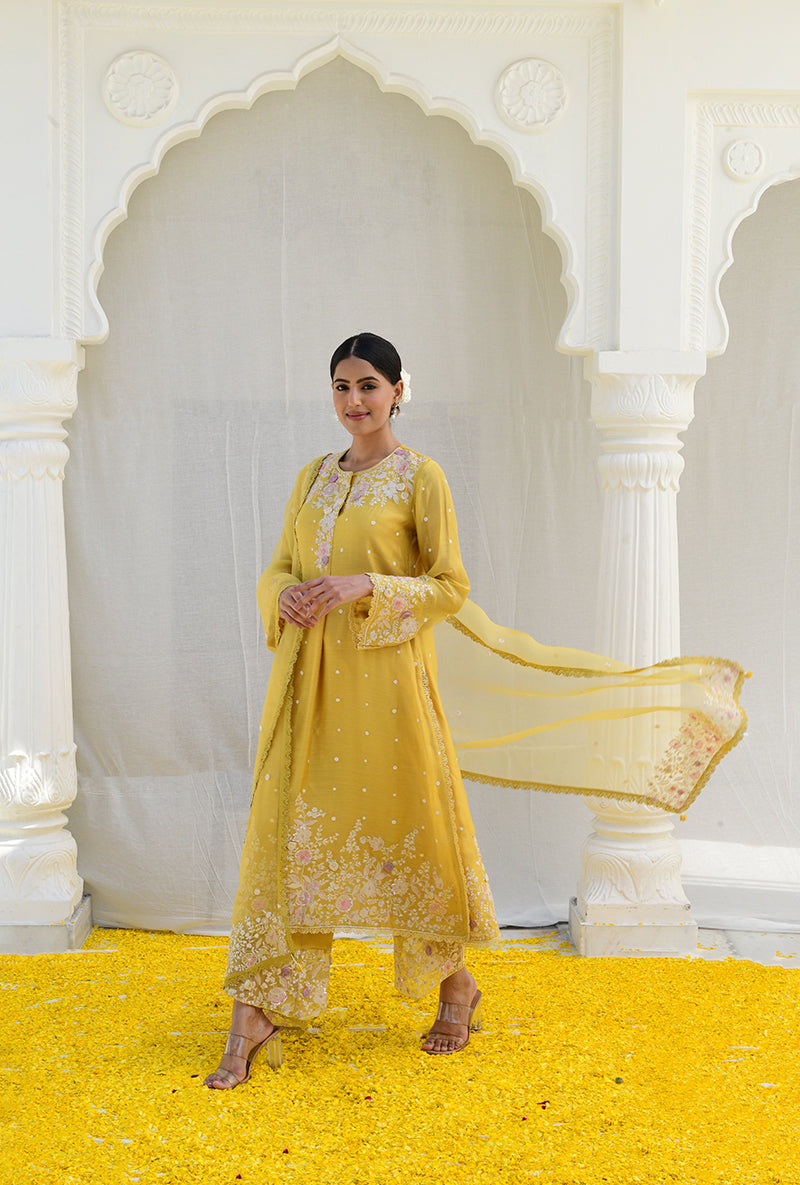 Yellow Heavy Long Izra Kurta Set