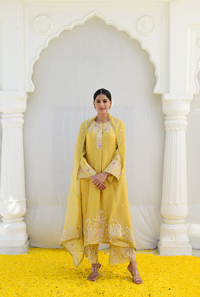 Yellow Heavy Long Izra Kurta Set