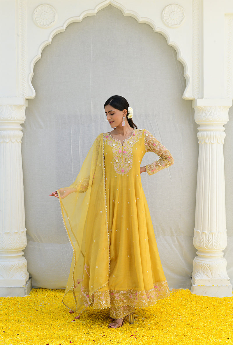 Yellow Izra Anarkali Set