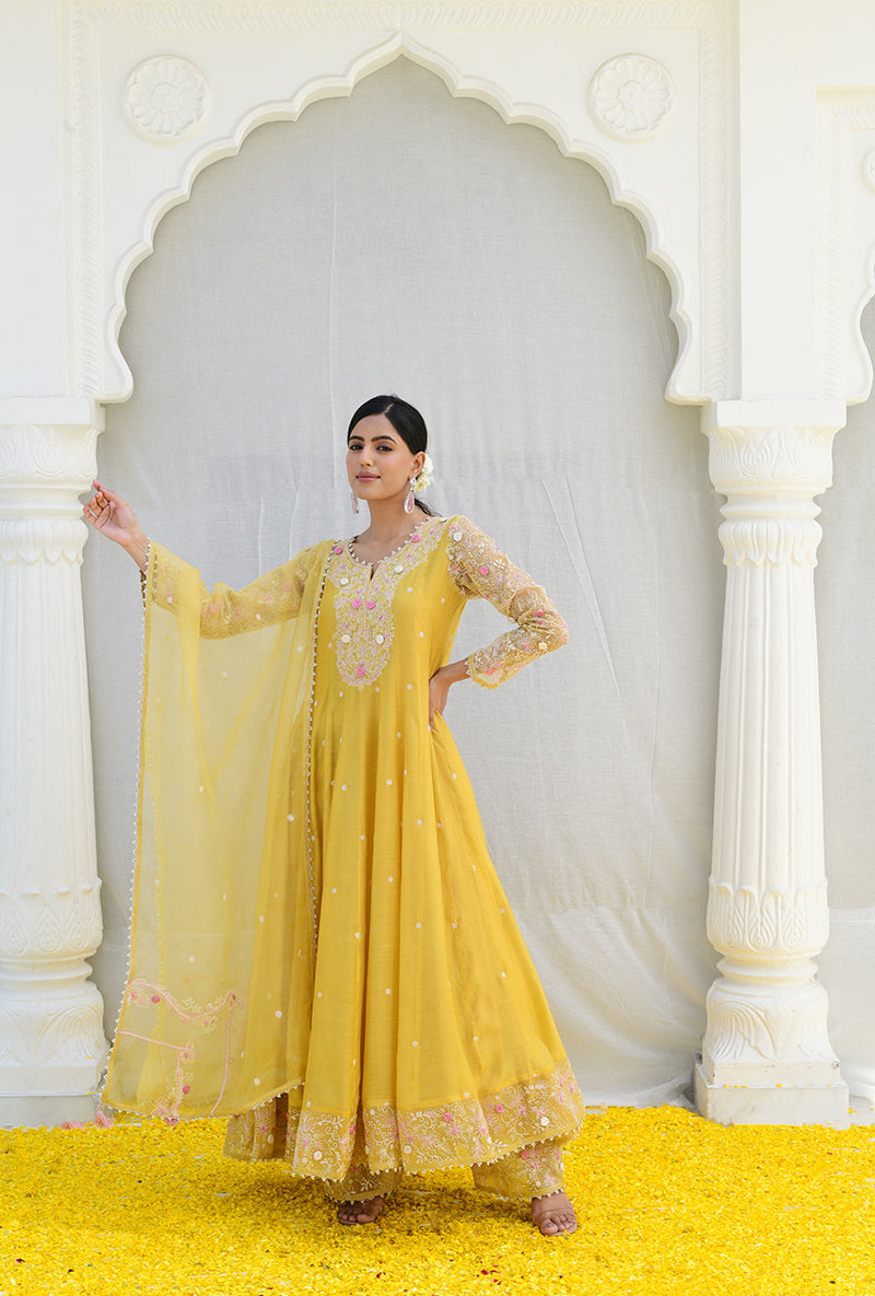 Yellow Izra Anarkali Set