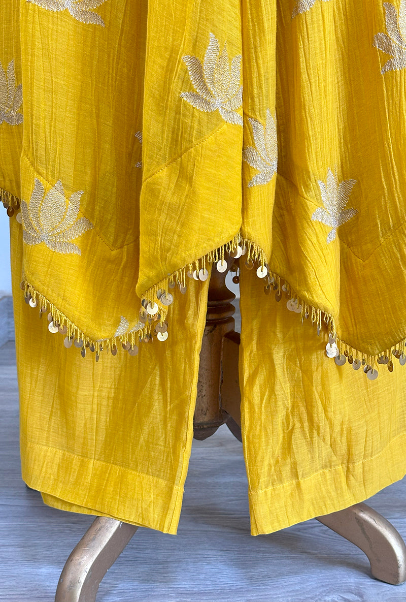 Yellow Lotus Asymmetrical Kurta Set
