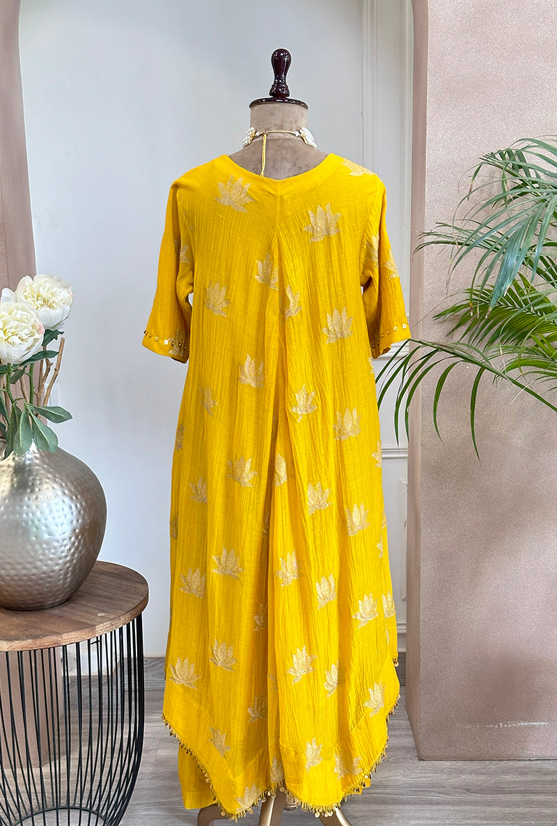 Yellow Lotus Asymmetrical Kurta Set
