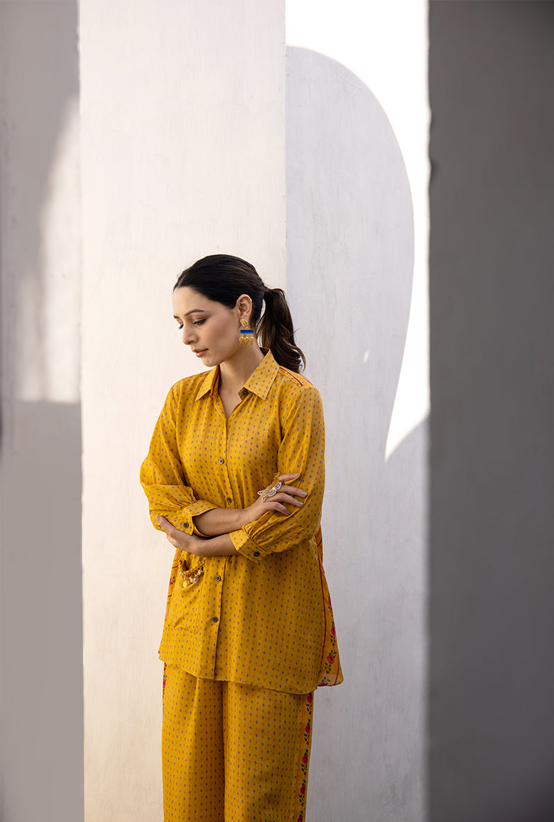 Yellow Shell Pocket Sufia Co-ord Set
