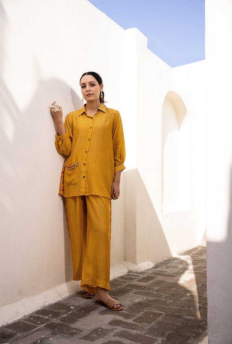 Yellow Shell Pocket Sufia Co-ord Set