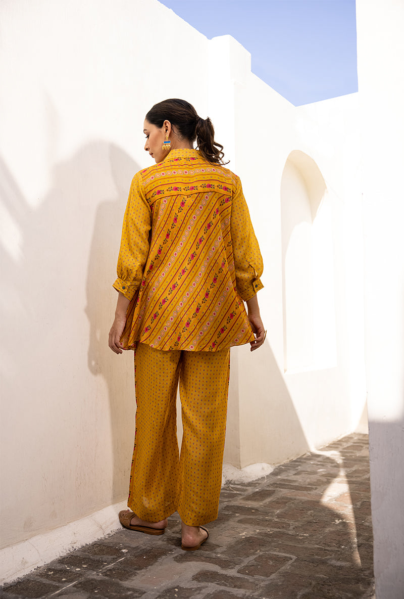 Yellow Shell Pocket Sufia Co-ord Set