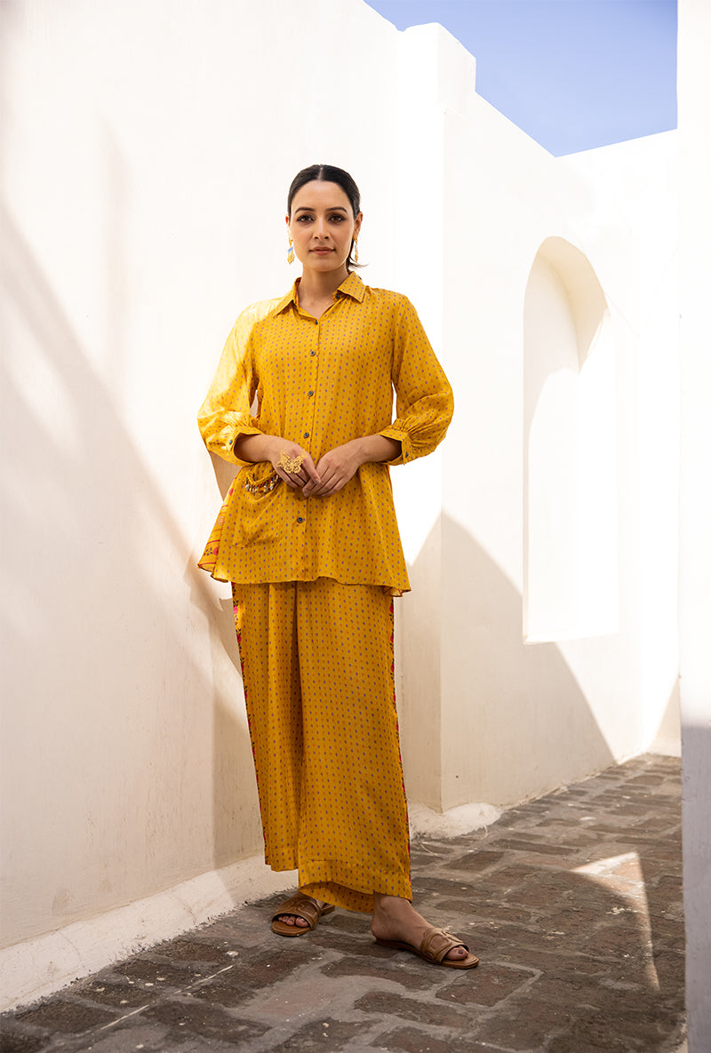 Yellow Shell Pocket Sufia Co-ord Set