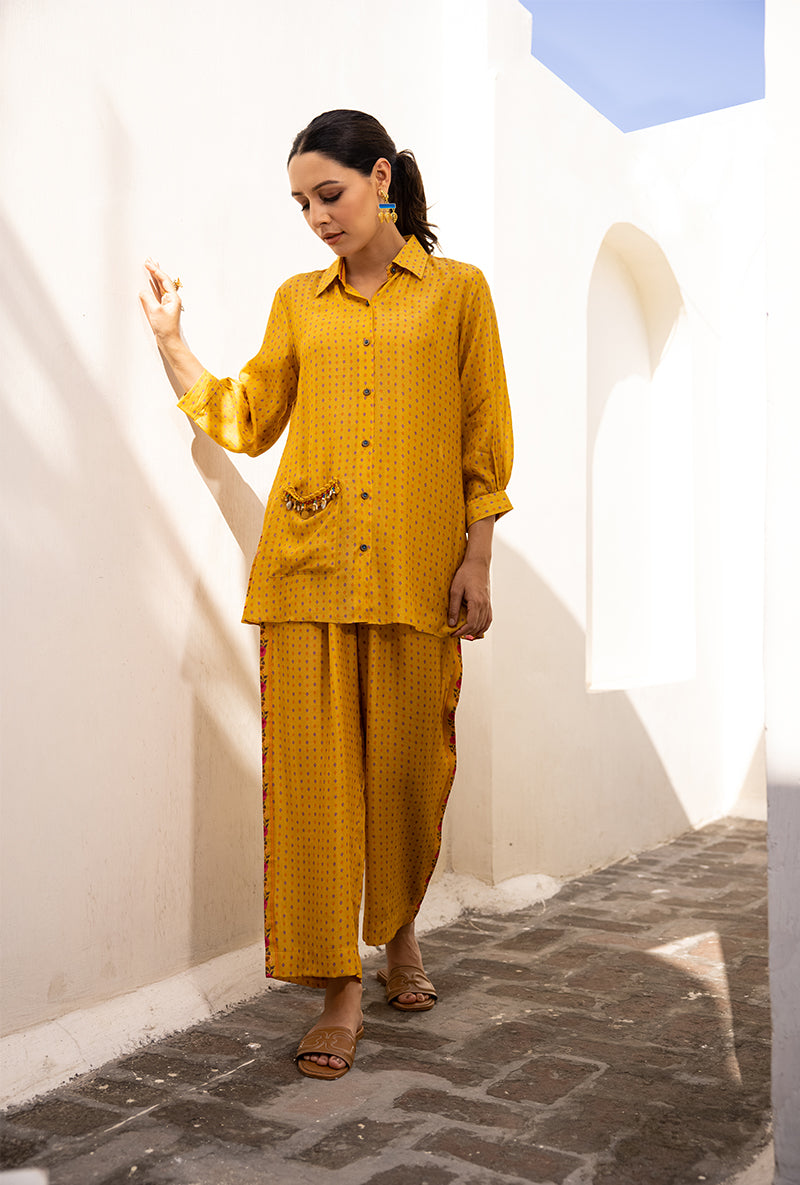 Yellow Shell Pocket Sufia Co-ord Set