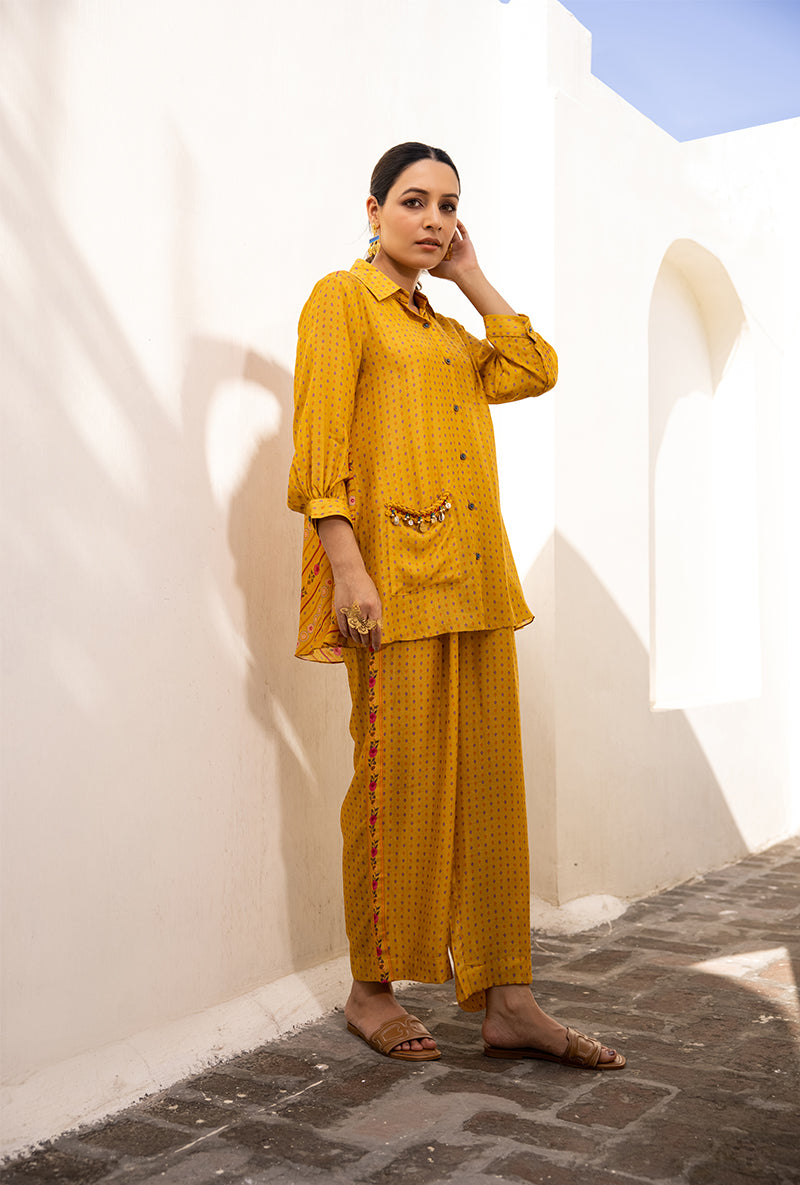 Yellow Shell Pocket Sufia Co-ord Set
