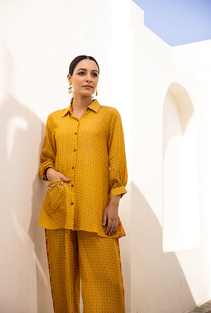 Yellow Shell Pocket Sufia Co-ord Set